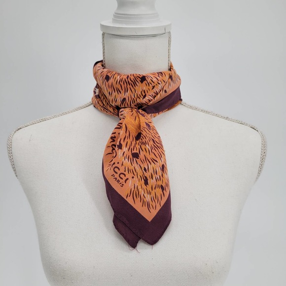 Nina Ricci Paris Silk Square Scarf Animal Print Coral/Plum (orange/purple) - Picture 2 of 8